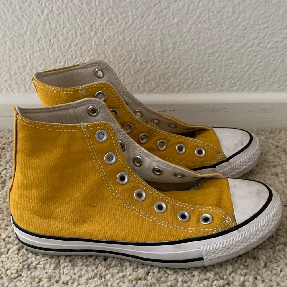 mustard yellow high top converse